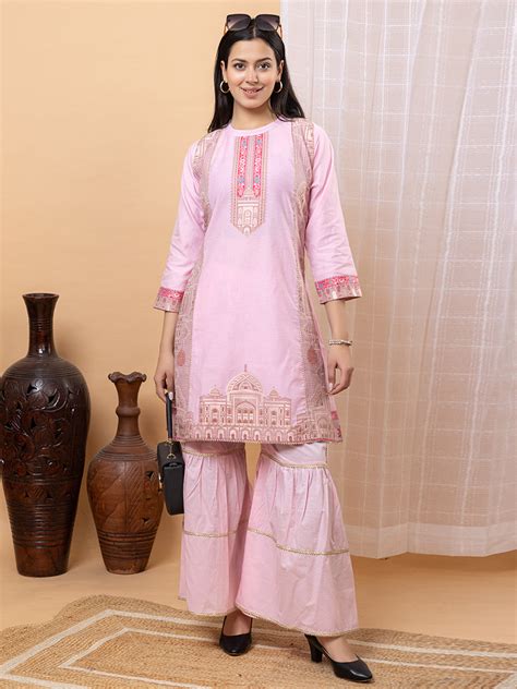 Elegant Pink Co-Ord Set with Architectural Weave Embroidery– Kidar ...