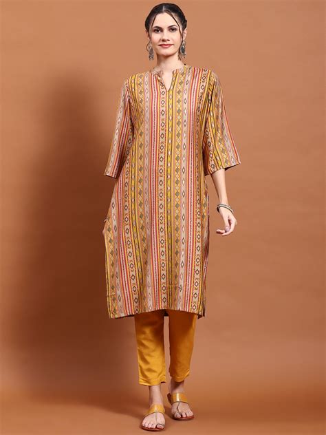 Women Mustard Aztec Print Kurta