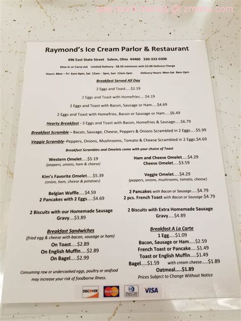 Menu at Ice Cream Parlor, Salem