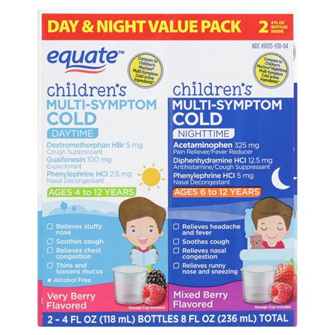 Equate Children's Daytime/Nighttime Multi-Symptom Cold Liquid, 4 fl oz, 2 Count - Walmart.com
