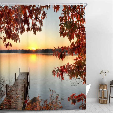 Autumn Trees Landscape Red Foggy Dreamy Forest Shower Curtain ...