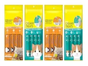 Cats Meo Creamy Treats (Pack of 4, Bonito and Chicken & Pumpkin ...