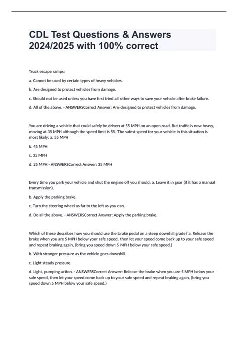 CDL Test Questions & Answers 2024/2025 with 100% correct - CDL - Stuvia US
