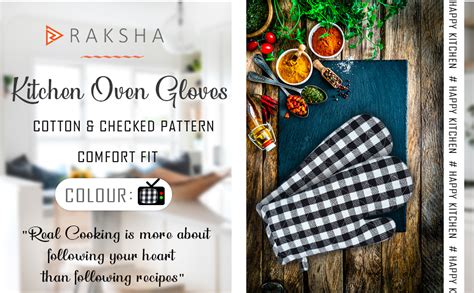 Buy Raksha - 100% Cotton Oven Gloves (Pack of 2,Black and White Checked ...