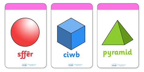 3D Shape Flashcards (Shape Names) - Welsh (teacher made)