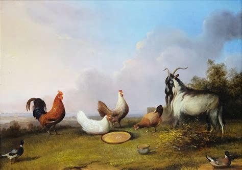 Rooster with Chickens in a Rural Landscape - Taaffeite Collectibles