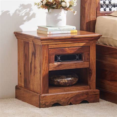 Buy Helios Kian Sheesham Wood Bedside Table - Brown from Helios by Home ...