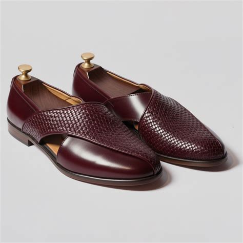 Burgundy Braided Leather Tana Peshawari Loafers | Wedding Shoes for Gr ...