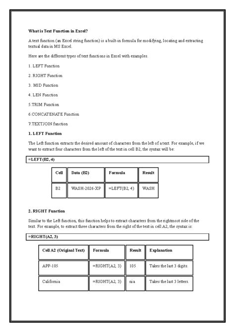 Excel Text Functions Overview: Key Functions & Examples - Studocu