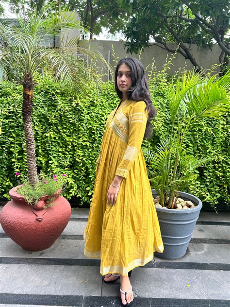 Evara Fresh Yellow Mirror Work Dress In Pure Linen Dress – Diva's Creation