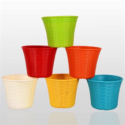 HINS 9 Inch Ratan Pot Set of 6 Multicolor for Indoor and Outdoor ...