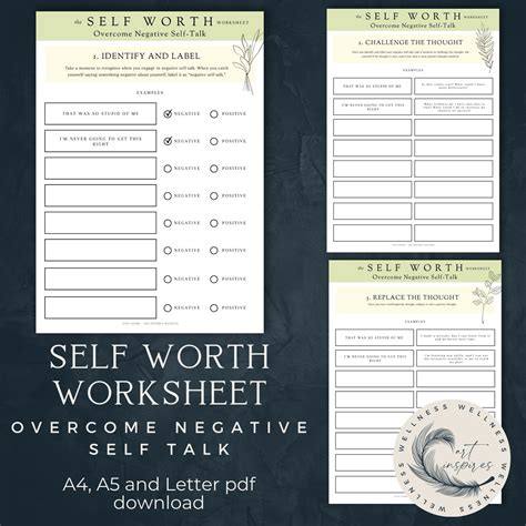 Self Worth Worksheet, Overcome Negative Self Talk - Art Inspires Studio