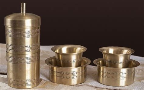 Buy Filter Coffee Gift Set with 1 Pure Brass Coffee Filter + 2 Davara ...