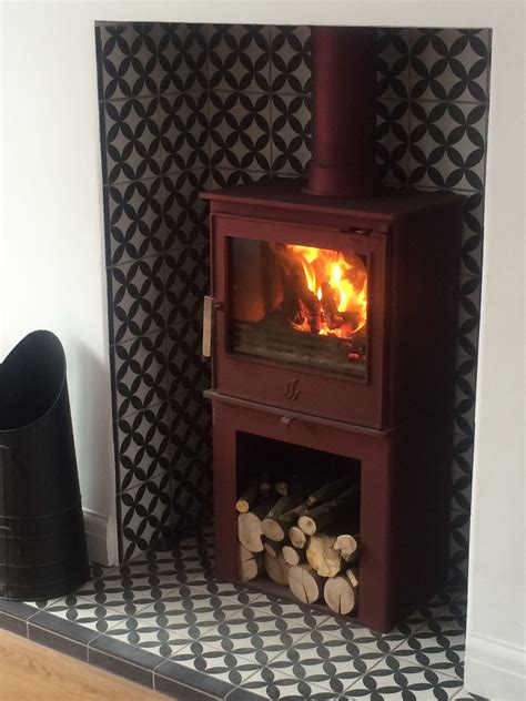 Woodburner and retro tiles- The Over To You Ginger House | Wood stove ...