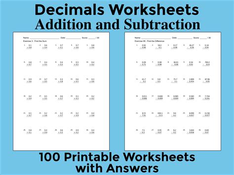Subtracting Decimals Worksheet - Worksheets Library