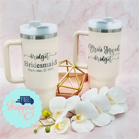 Personalized 40oz Bridal Party Tumbler With Handle & Straw, Custom ...