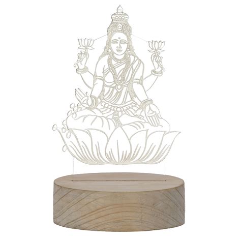 Goddess Laxmi Design Carved on Acrylic & Wood Base Night Lamp – eCraftIndia