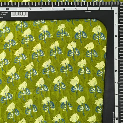 Pure Cotton Doby Dabu Light Green With Cream Blue Shy Flower Hand Bloc ...