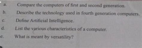 Compare the computers of first and second generation. iam from class 6 ...