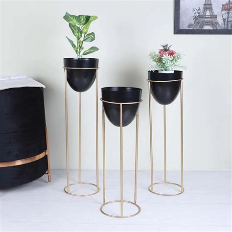 Set of 3 Egg Shaped Metallic Planters ( 26, 22 ,18 Inches ) | The Gharnish