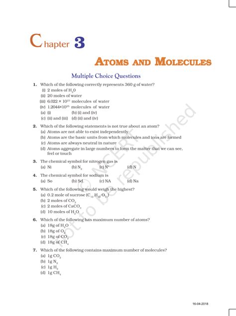 NCERT Exemplar Class 9 Science Chapter 3 - Atoms and Molecules