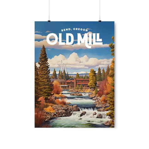 Bend Travel Poster, Old Mill District, Oregon, Premium Matte Vertical ...