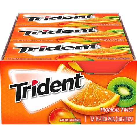 Trident Tropical Twist Sugar Free Gum (168 Total Pieces), 14 Count (12 ...