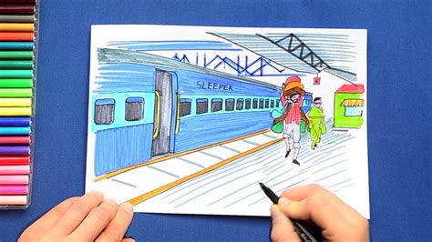 Railway Station Drawing Local Train 的图像结果