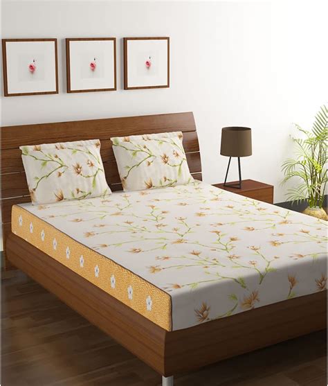 HOMETALES Cotton Floral Printed Bed Sheet with 2 Pillow Covers ...