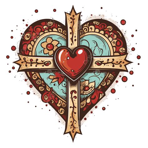 Heart With Cross Inside Vector, Sticker Clipart Tattoo Heart With A ...