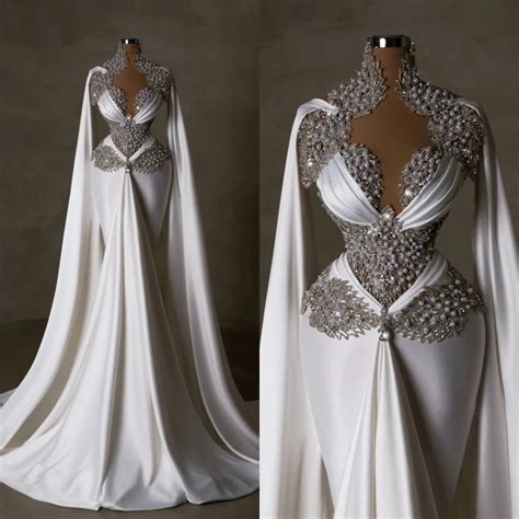 Gorgeous More Pearls Pearl Crystal Beaded Mermaid Wedding Dress With Cape Sleeve Custom Made ...