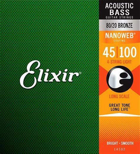 Buy Elixir 14502 Nanoweb 80/20 Bronze Acoustic Bass Guitar Strings Long ...