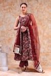 Buy Maroon Cotton, Organza Gota Patti, Embroidery Square Floral Print ...