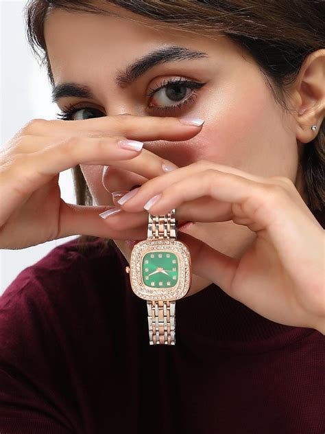 Buy Haute Sauce Women The Jolie Vortex Square Green Dial Analog Watch ...