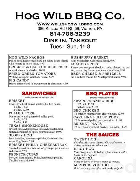 Wells Hog Wild BBQ & Grill menu in Warren, Pennsylvania, USA