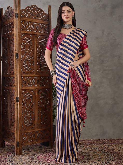 Purple Stripe Readymade Crepe Silk Saree – StylebyPanaaash