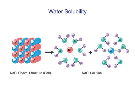 Water solubility of sodium chloride NaCl or salt. Aquous solution of ...