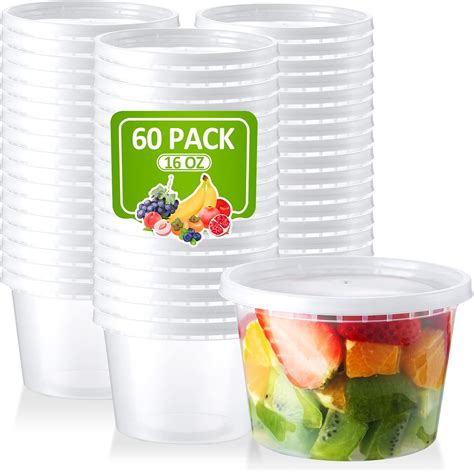 NEEBAKE 16 Oz Deli-Containers-with-Lids: [60 Set] Plastic Food-Storage ...