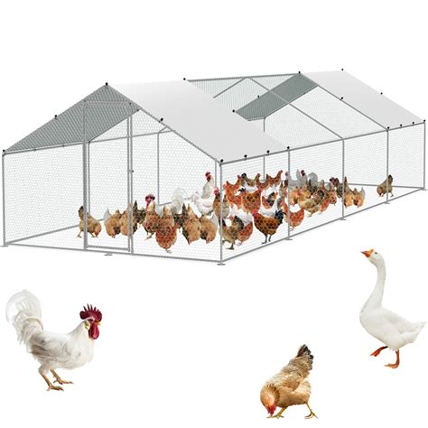 VEVOR Large Metal Chicken Coop with Run, 9.8x25.6x6.5 ft Walk-in ...
