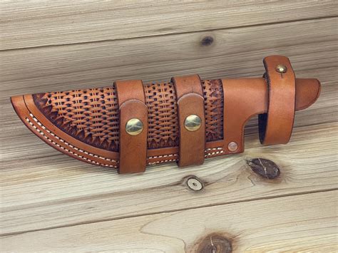 Handmade Leather Fixed Blade Horizontal Carry Knife Sheath in Antique ...