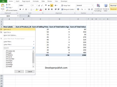 How to Add Sort in Excel PivotTable 的图像结果