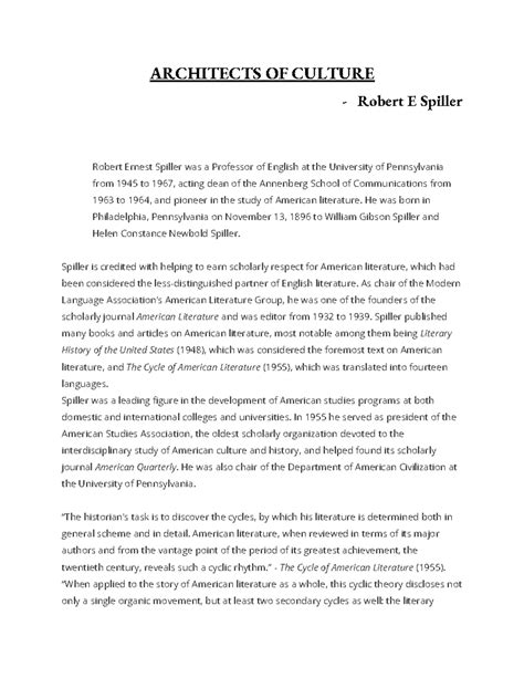 Architects of Culture: Insights from Robert E. Spiller on American ...