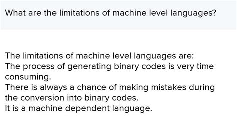 What are the limitations of machine level languages? - Brainly.in