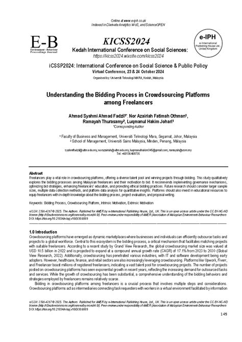 KICSS2024: Understanding Bidding Processes in Crowdsourcing Platforms ...