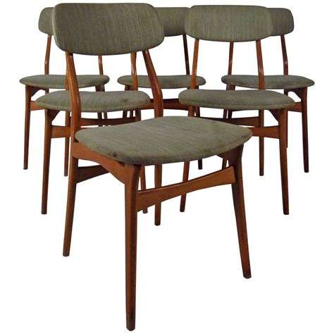 Set of Six Mid-Century Upholstered Teak Dining Chairs For Sale at 1stdibs