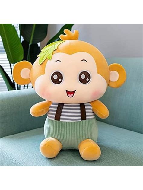 Yellow - Fluffy Monkey Plush Toy – Huggable Stuffed Animal for Kids ...