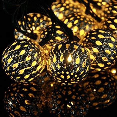 Morrocan Balls Metal Light String with 10 Golden Ball & White LED Ligh ...