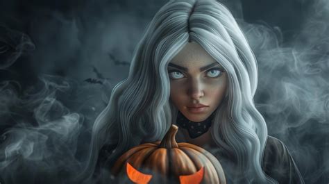 3d young witch with pumpkin | Premium AI-generated image