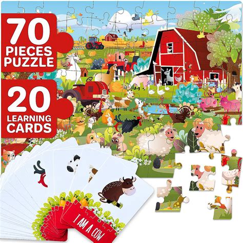 QUOKKA 70 Pieces Search and Find Riddle Puzzles and 20 Guessing Cards for Kids Ages 4-6 - Farm ...
