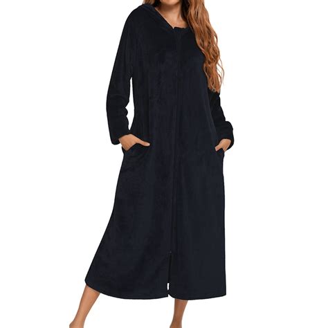 Kcodviy Flannel Long Sleeve Robe With Hood And Zipper Couples ...